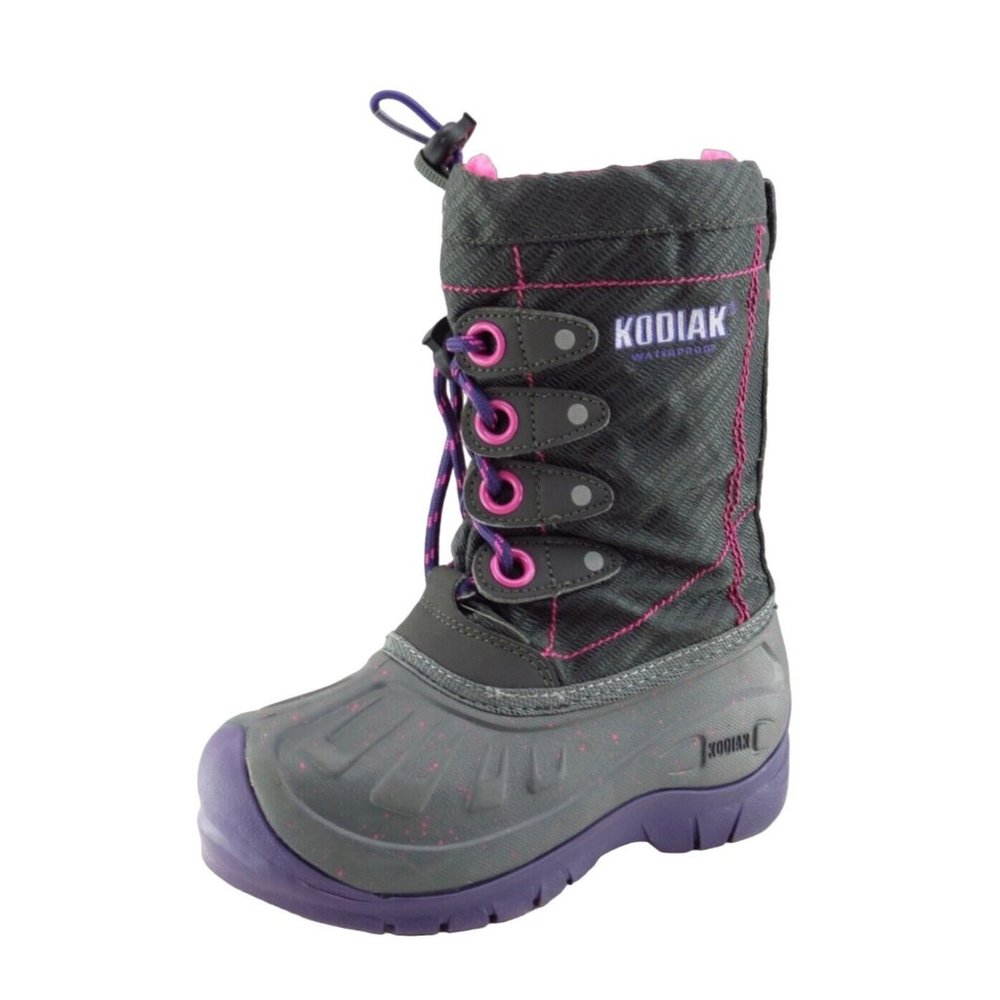 Kodiak Glo Girls Size 9 Snow Boots Gray Pink & Purple Waterproof & Insulated